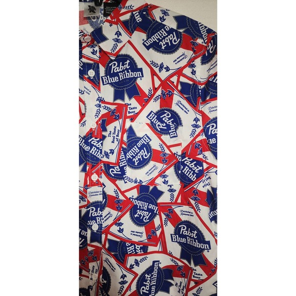 Pabst blue ribbon beer collared button up short sleeve shirt medium - Picture 6 of 8